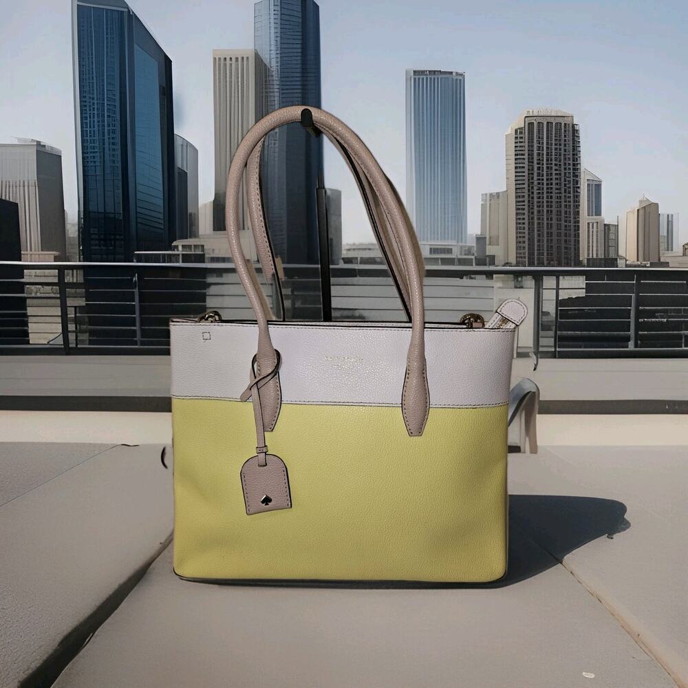 Kate Spade Eva Satchel Crossbody Limelight Yellow White Leather 13x10x5
